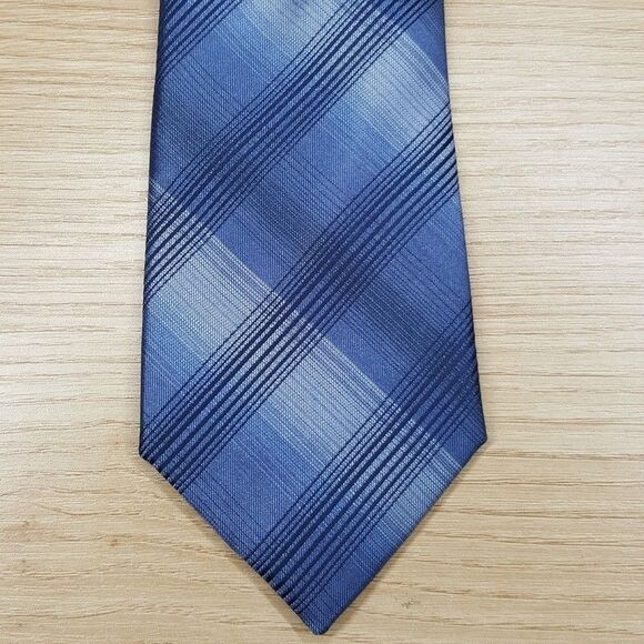 CALVIN KLEIN Mens Neck Tie Blue Plaid Check Modern Classic Silk Blend - Picture 1 of 6